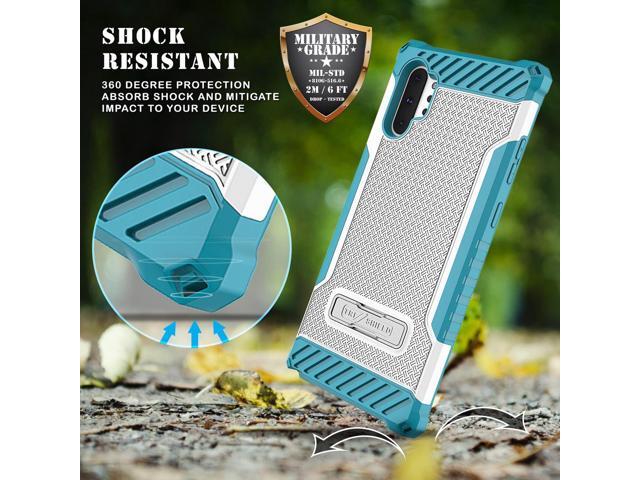 White Turquoise Rugged Case Cover Kickstand + Lanyard for Galaxy Note 10 Plus