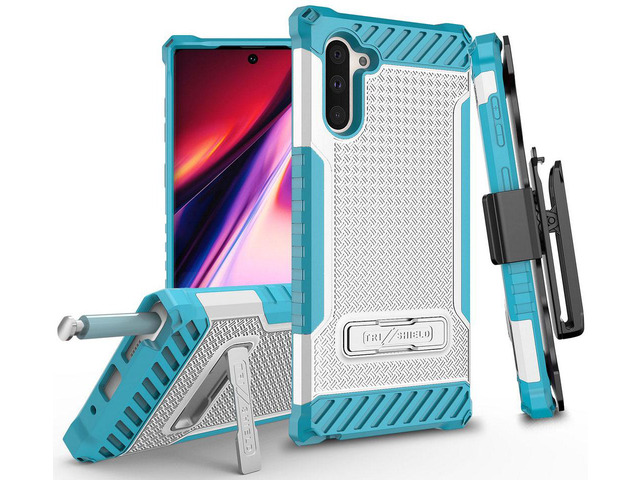 White Turquoise Case Cover Stand + Belt Clip Lanyard for Samsung Galaxy Note 10