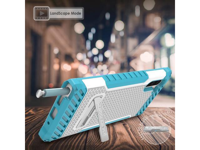 White Turquoise Rugged Case Cover Kickstand Lanyard for Samsung Galaxy Note 10