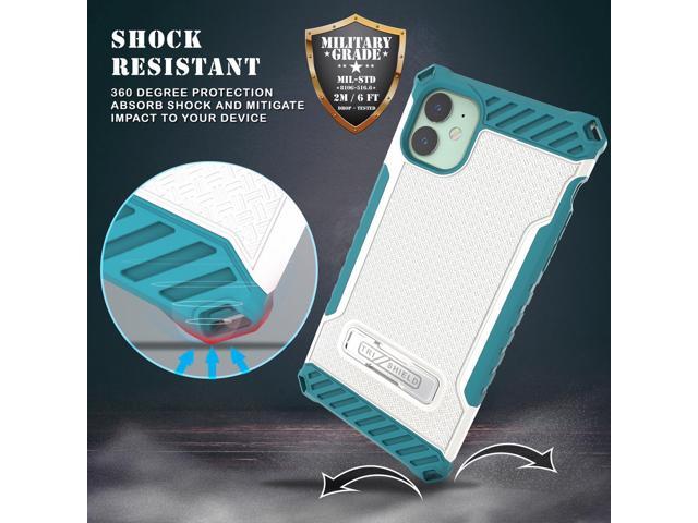 White Turquoise Rugged Case Kickstand Cover Lanyard Strap for Apple iPhone 11