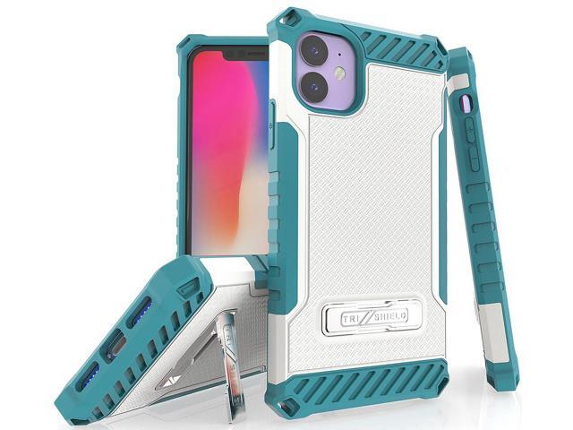 White Turquoise Rugged Case Kickstand Cover Lanyard Strap for Apple iPhone 11