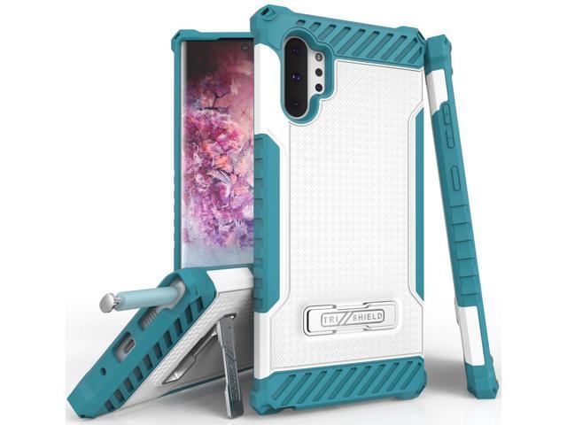 White Turquoise Rugged Case Cover Kickstand + Lanyard for Galaxy Note 10 Plus