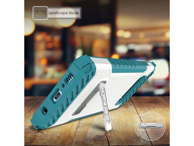 White Turquoise Rugged Case Cover with Kickstand Lanyard for Samsung Galaxy S10
