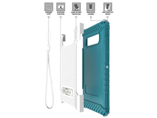 White Turquoise Rugged Case Cover with Kickstand Lanyard for Samsung Galaxy S10