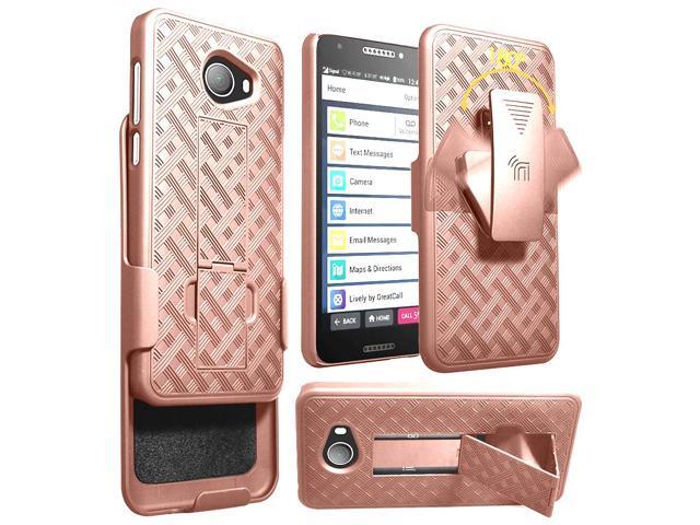 Rose Gold Pink Case Kickstand Cover Belt Clip for GreatCall Jitterbug Smart2