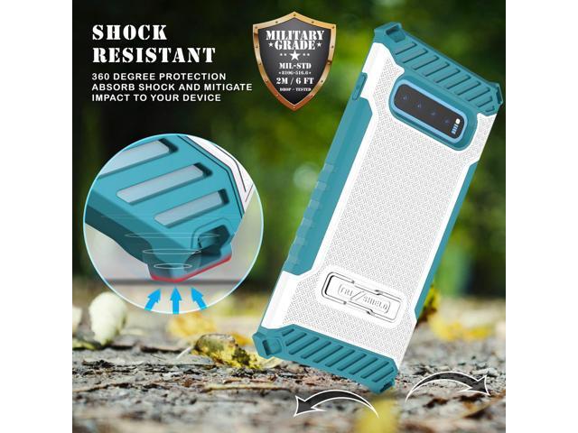 White Turquoise Rugged Case Cover with Kickstand Lanyard for Samsung Galaxy S10