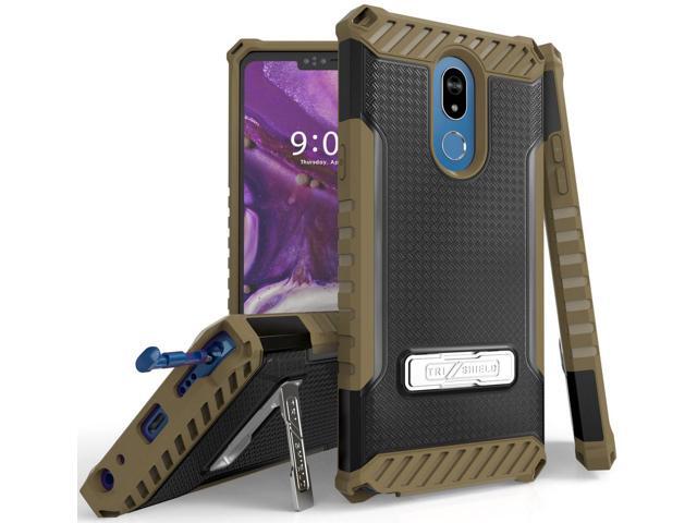 Brown Tri-Shield Rugged Case Cover with Kickstand Lanyard Strap for LG Stylo 5