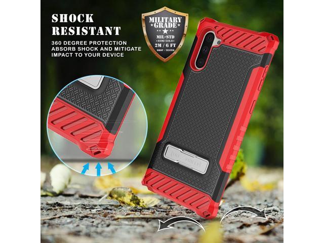 Red Rugged Tri-Shield Case Cover Stand Wrist Strap for Samsung Galaxy Note 10