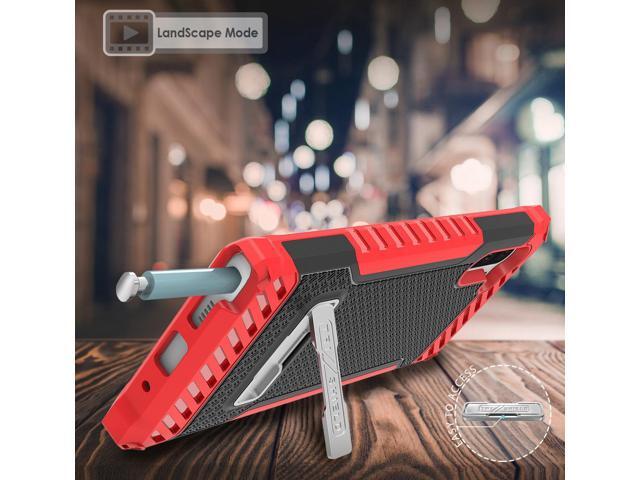Red Rugged Tri-Shield Case Cover Stand Wrist Strap for Samsung Galaxy Note 10