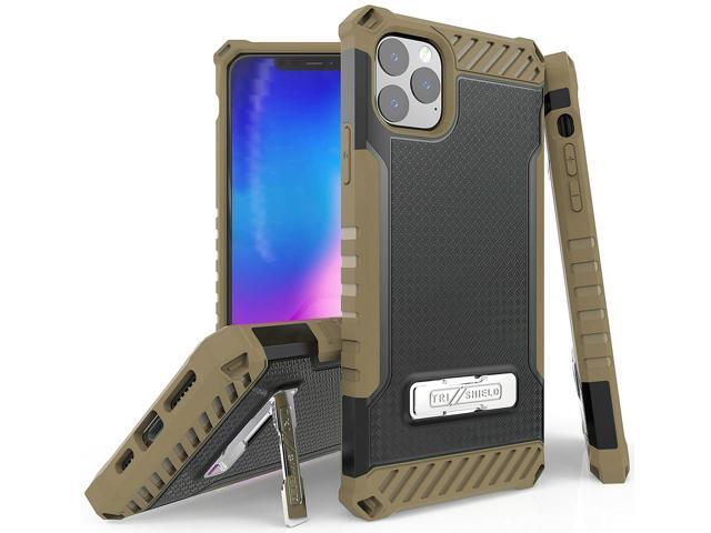 Brown Rugged Tri-Shield Case Cover Kickstand Strap for Apple iPhone 11 Pro Max