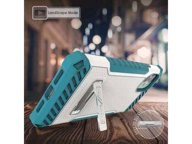 White Turquoise Rugged Case Kickstand Cover Lanyard Strap for Apple iPhone 11