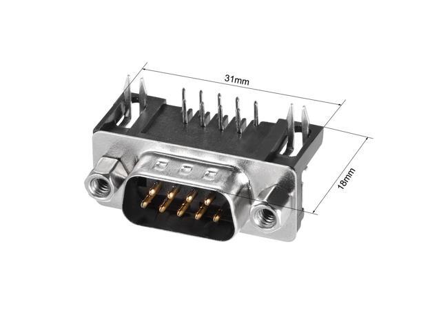 D-sub Connector Male Plug 9-pin 2-row Right Angle Port Terminal Breakout for Mechanical Equipment Pack of 20