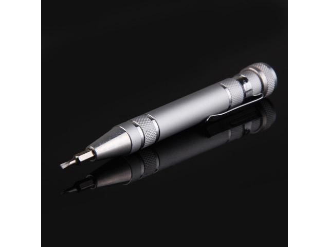 Portable Screwdriver Set 8 in 1 Aluminum Multi-Tool Phone Screw Driver Pen Set Tools Precision Phone Repair Tool Kit - Silver
