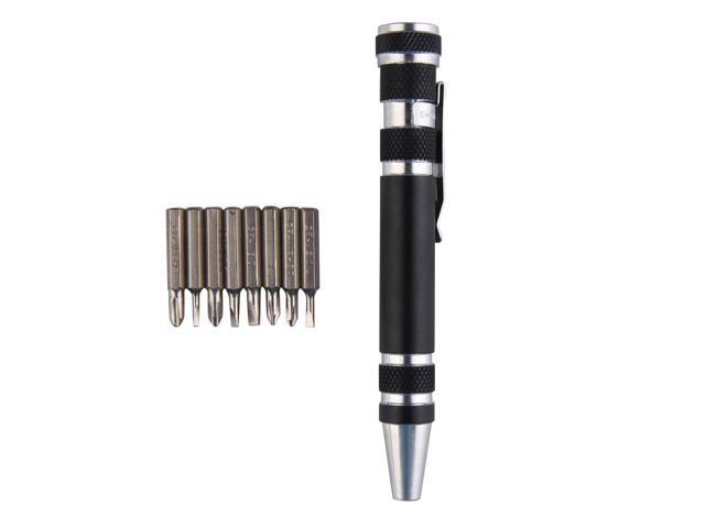 Portable Screwdriver Set 8 in 1 Aluminum Multi-Tool Phone Screw Driver Pen Set Tools Precision Phone Repair Tool Kit - Black