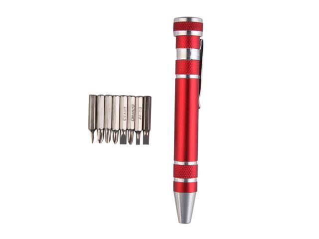 Portable Screwdriver Set 8 in 1 Aluminum Multi-Tool Phone Screw Driver Pen Set Tools Precision Phone Repair Tool Kit - Red