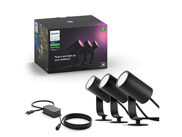 Hue White and Color Ambiance Lily Black Outdoor Integrated LED Landscape Smart Wireless Lights (3-Pack)