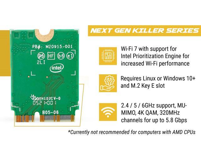 BE1750x Latest Killer Wi-Fi Card Wi-Fi 7 Tri Band 2.4/5/6 GHz 5.8 Gbps Bluetooth 5.4 Support M.2 PCIe No vPro 802.11BE Wireless Card...