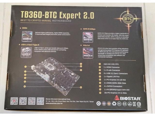 Biostar TB360-BTC Expert 2.0 Motherboard CPU i3 i5 LGA1151 Intel DDR4 17x PCI-E