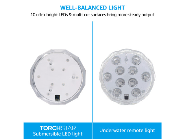 TORCHSTAR Waterproof Submersible LED Light, Remote Controlled Battery Operated Wireless Color Changing Underwater Light, for Pond, Pool, Fountain,...
