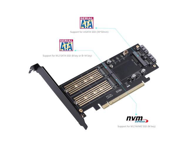 3 in 1 M.2 and mSATA SSD Adapter Card for M.2 NVME to PCIE Adapter,M.2 SATA SSD to SATA III Adapter,mSATA to SATA Adapter (with 2 Aluminum Heatsink)