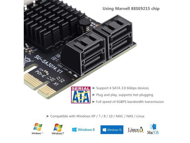 PCIe SATA Card 4 Port,Marvell 9215 Non-Raid 6Gbps PCI Express to SATA 3.0 Ports Expansion Controller,Boot as System Disk, for Desktop PC Support...