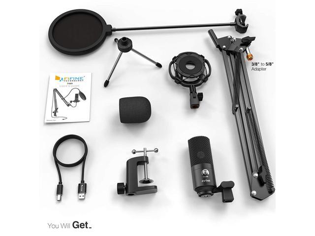 FIFINE Studio Condenser USB Microphone Computer PC Microphone Kit with Adjustable Scissor Arm Stand Shock Mount for Instruments Voice Overs...
