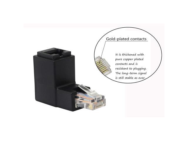 CERRXIAN 90 Degree RJ45 Ethernet LAN Male to Female Cat5 / Cat5e / Cat6 Extender Adapter(2-Pack) Black,(Up Angle)