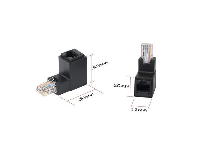 CERRXIAN 90 Degree RJ45 Ethernet LAN Male to Female Cat5 / Cat5e / Cat6 Extender Adapter(2-Pack) Black,(Up Angle)