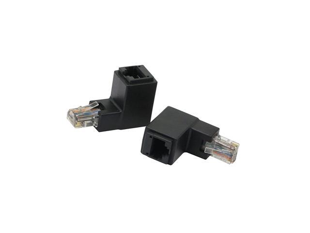 CERRXIAN 90 Degree RJ45 Ethernet LAN Male to Female Cat5 / Cat5e / Cat6 Extender Adapter(2-Pack) Black,(Up Angle)