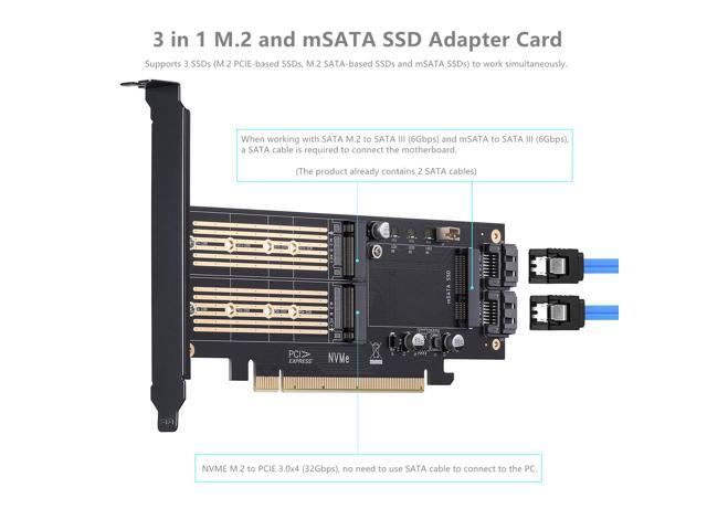 3 in 1 M.2 and mSATA SSD Adapter Card for M.2 NVME to PCIE Adapter,M.2 SATA SSD to SATA III Adapter,mSATA to SATA Adapter (with 2 Aluminum Heatsink)