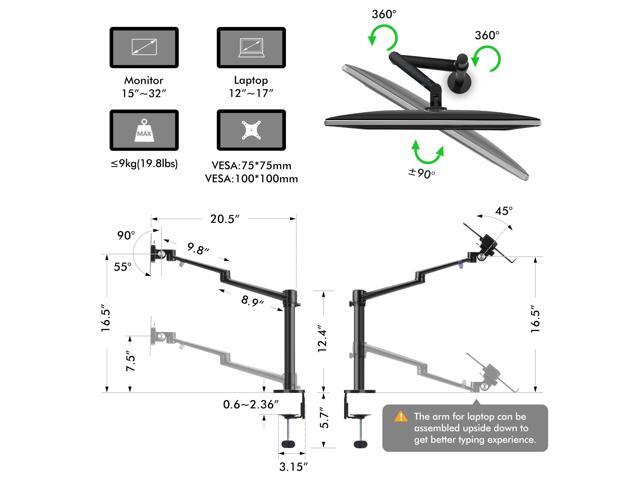viozon Monitor and Laptop Mount, 2-in-1 Adjustable Dual Arm Desk Mounts,Single Desk Arm Stand/Holder for 17 to 32 Inch LCD Computer Screens, Extra...