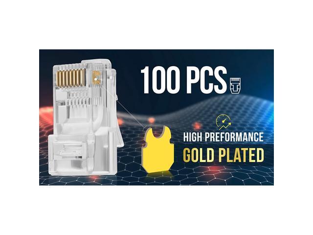 RJ45 Cat6 Pass Through Connectors Pack of 100 EZ Crimp Connector UTP Network Plug for Unshielded Twisted Pair Solid Wire & Standard Cables ...