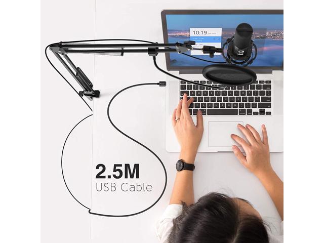 FIFINE Studio Condenser USB Microphone Computer PC Microphone Kit with Adjustable Scissor Arm Stand Shock Mount for Instruments Voice Overs...