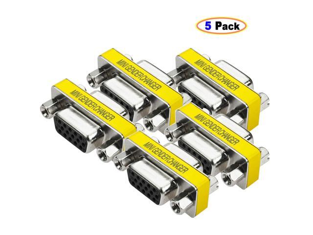 OUOU HD15 VGA SVGA Adapter Male to Female Coupler Gender Changer Mini 15 Pin Convert M/F Serial Cable Gender Changer Coupler Adapter (5 Pack)