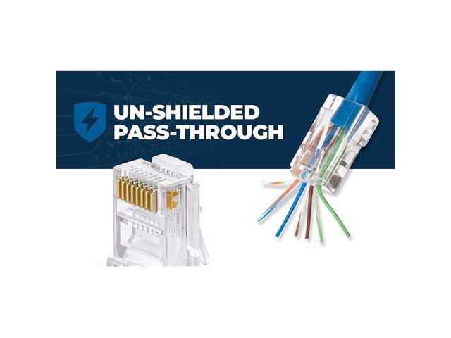 RJ45 Cat6 Pass Through Connectors Pack of 100 EZ Crimp Connector UTP Network Plug for Unshielded Twisted Pair Solid Wire & Standard Cables ...