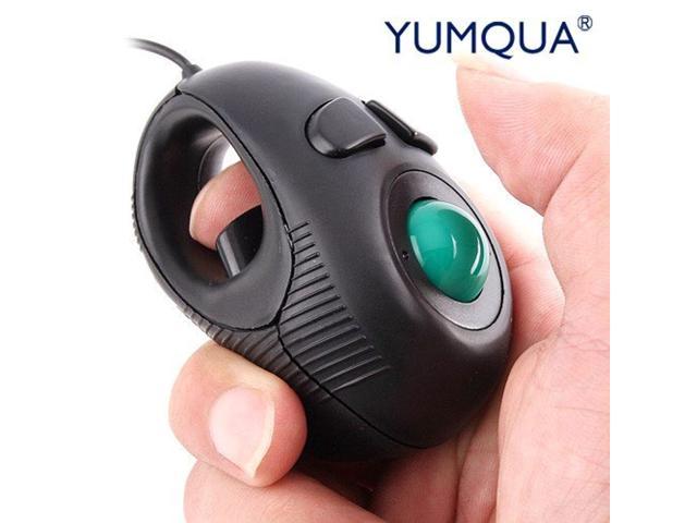 YUMQUA Y-01 Portable Mini Finger Hand Held 4D USB Wired Trackball Mouse for Laptop Mac Window Computer Fits Left and Right Handed Users -Black
