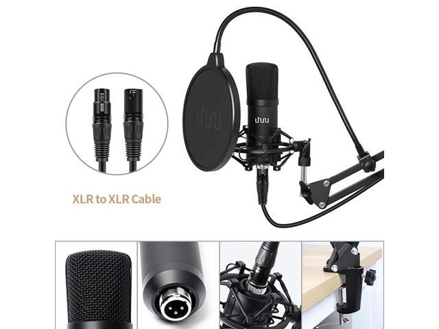 XLR Condenser Microphone, UHURU Professional Studio Cardioid Microphone Kit with Boom Arm, Shock Mount, Pop Filter, Windscreen and XLR Cable, for...