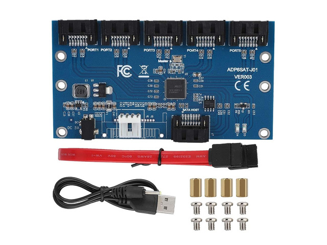Zer one 1 to 5 Sata Port Multiplier SATA Expander Hard Disk Riser Card Computer Motherboard SATA3.0 Expansion Card,Support Hot Swap