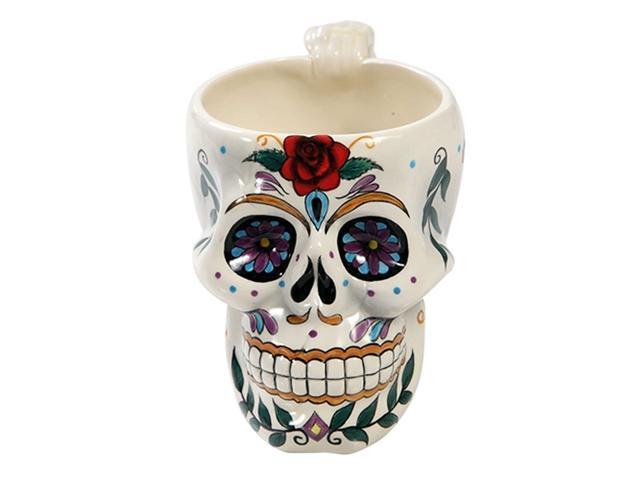Photos - Glass Pacific Trading White Day of The Dead Red Rose Sugar Skull Drink Coffee Mu