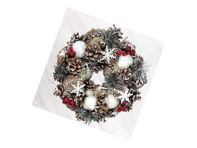 Woodsy Country Christmas Wreath With Snowy Cones, Cotton, , Red Berry- Winter Farmhouse Rustic Home DãCor For Front Door Window Wall Table photo