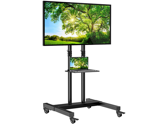 Mobile Tv Stand On Wheels For 32-75 Inch Flat/Curved Panel Screens Tvs - Height Adjustable Floor Trolley Stand Holds Up To 99Lbs - Tilt Rolling Tv...