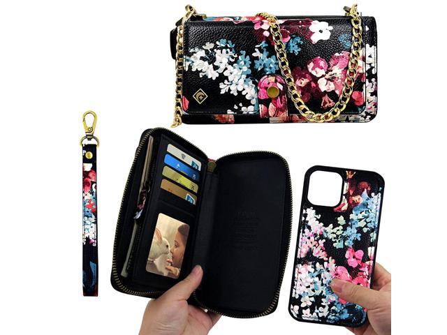 Crossbody Wallet Case For Iphone 12 Pro Max, Leather Wallet Case Detachable Magnetic 14 Card Zipper Purse Crossbody Chain Wrist Strap Design For. (690129006689 Electronics Communications Telephony Mobile Phone Cases) photo