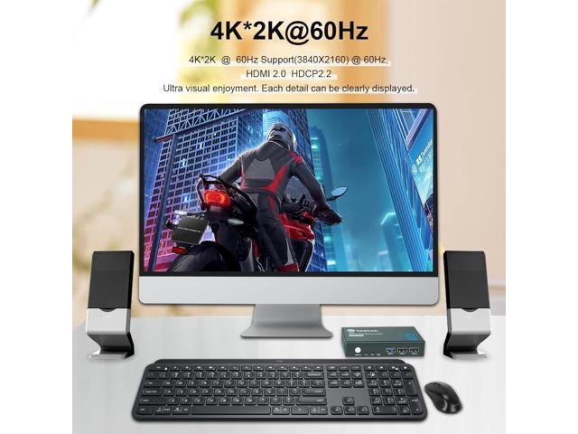 Zell Kvm Switch Usb 3.0, 2 In 1 Out 4K@60Hz Kvm Switch, For 2 Computers Share 1 Monitor 1 Set Keyboard Mouse Usb 3.0 Kvm Switch, Button Switching,...