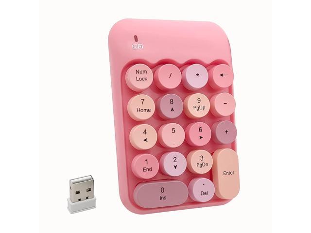 Zell Wireless Number Pad, Ergonomic Cute Colorful Retro Mini Portable Numeric Keypad, 2.4G Cordless External Keyboard For Computer, Laptop (Pink)