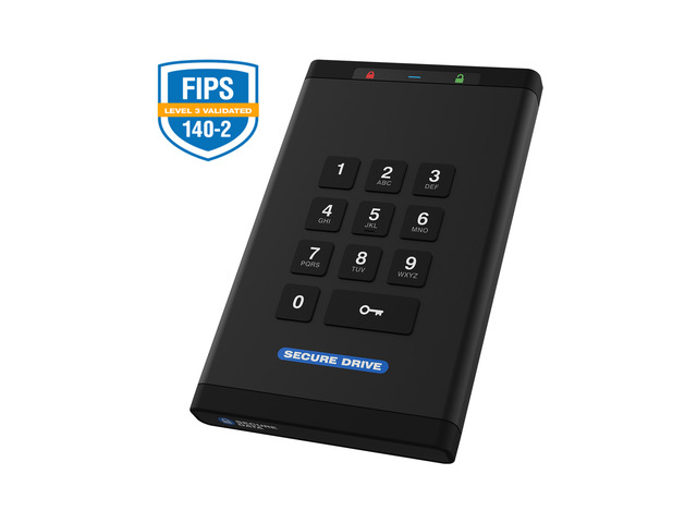 SecureData SecureDrive KP 250GB SSD FIPS-140-2 Level 3 Validated 256-Bit Hardware Encrypted External Portable USB 3.0 - Unlock via On-Board Keypad