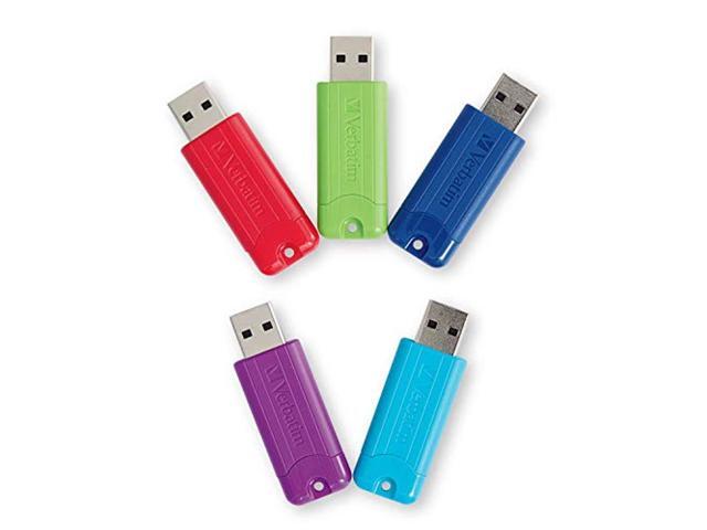 verbatim 32gb pinstripe usb 3.0 flash drive retractable thumb drive - 5 pack - multicolor (green, blue, red, purple, cyan)