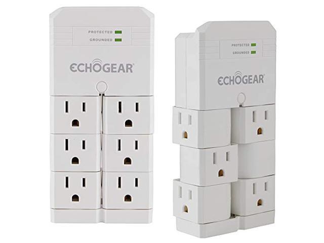 echogear on-wall surge protector with 6 pivoting ac outlets & 1080 joules of surge protection - low profile design installs over existing outlets.