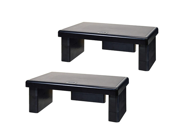 dac stax computer monitor riser, ultra-sturdy adjustable desktop monitor stand, supports up to 66 pounds, medium size, 2-pack, for dual monitor setup