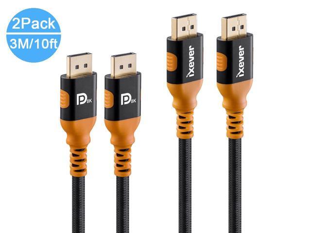 DisplayPort 1.4 Cable 8K 10ft 3m [2Pack], iXever Nylon Braided 8K DP to DP Cable (8K@60Hz, 4K@144Hz and 1080P@240Hz), HBR3, 32.4Gbps, HDCP 2.2, HDR...