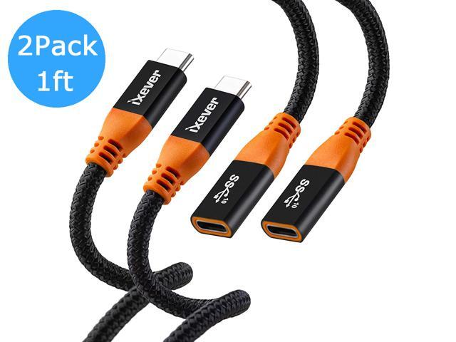 USB C Extension Cable Short 1Ft (2Pack), iXever 100W PD Fast Charging 10 Gbps USB 3.1 Gen 2 Data 4K USB Type C Male to Female Extender Cord,.